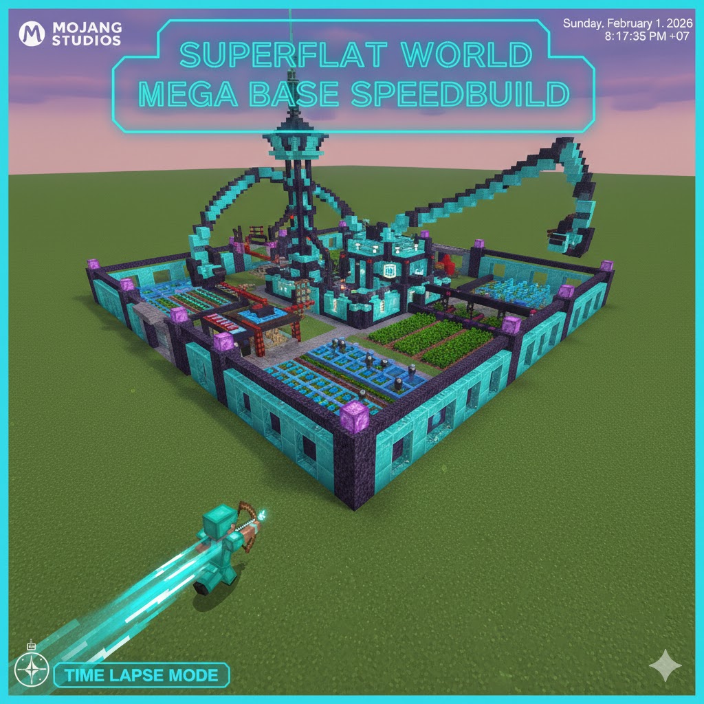 Superflat World Mega Base Speedbuild Minecraft 1.21: Tutorial Cepat!
